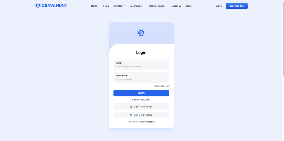 Crawlhunt Login Page