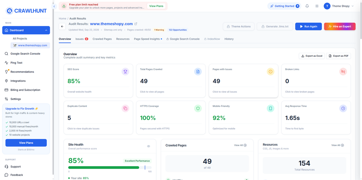 CrawlHunt SEO Audit Report Page