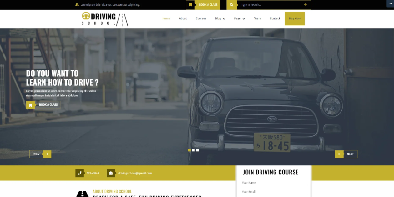 Driving School WordPress Theme