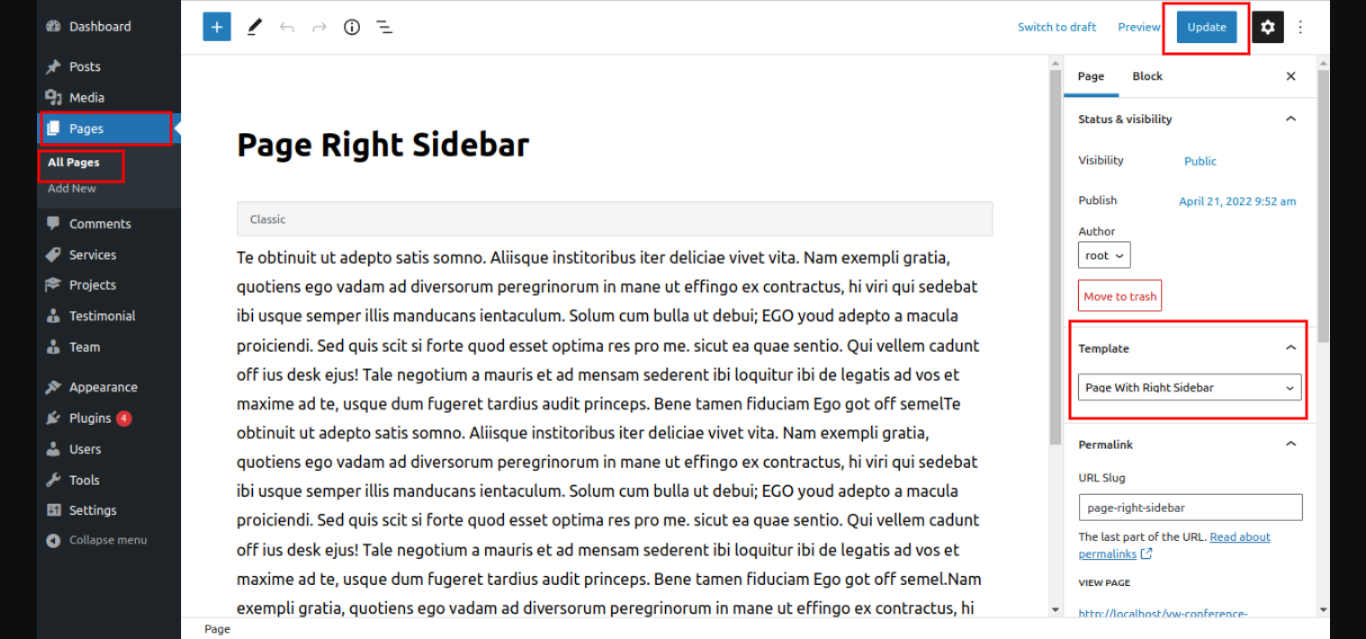 select Page With Right Sidebar template