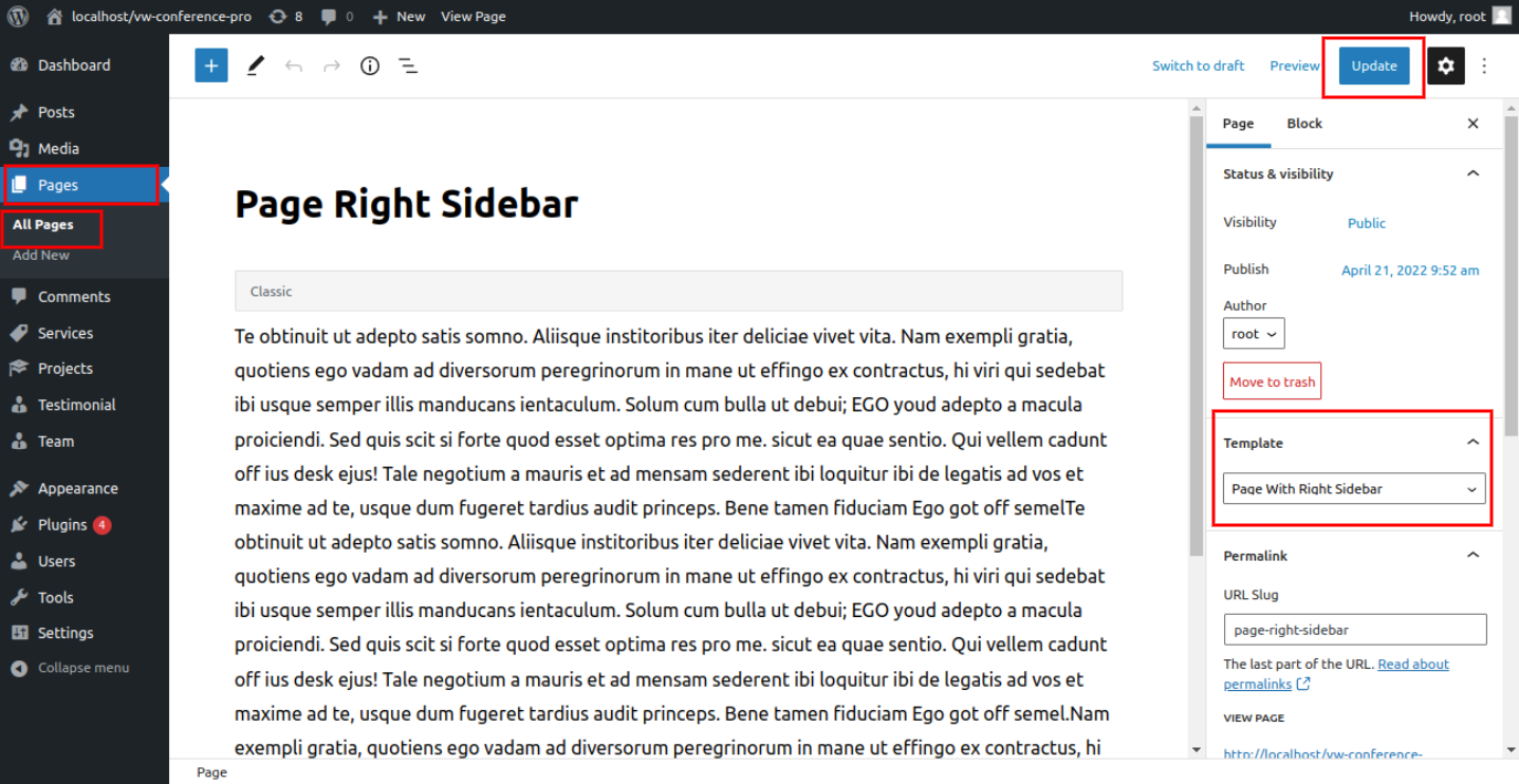 select Page With Right Sidebar template