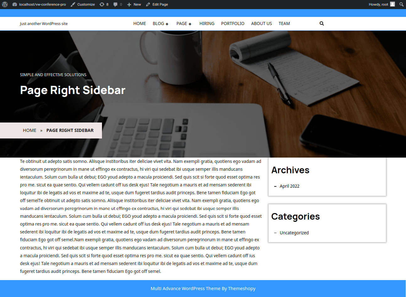 select Page With Right Sidebar template