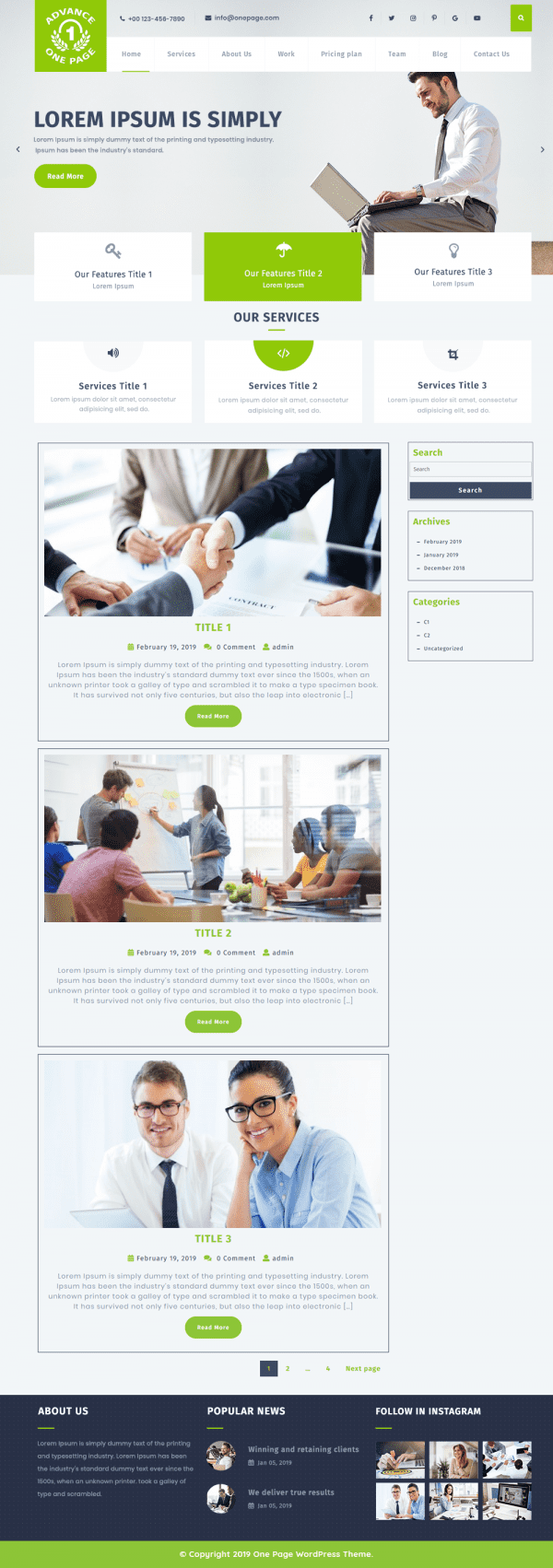 Free One Page WordPress Theme