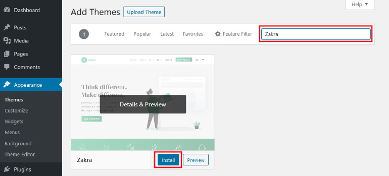search-install-themes-wordPress