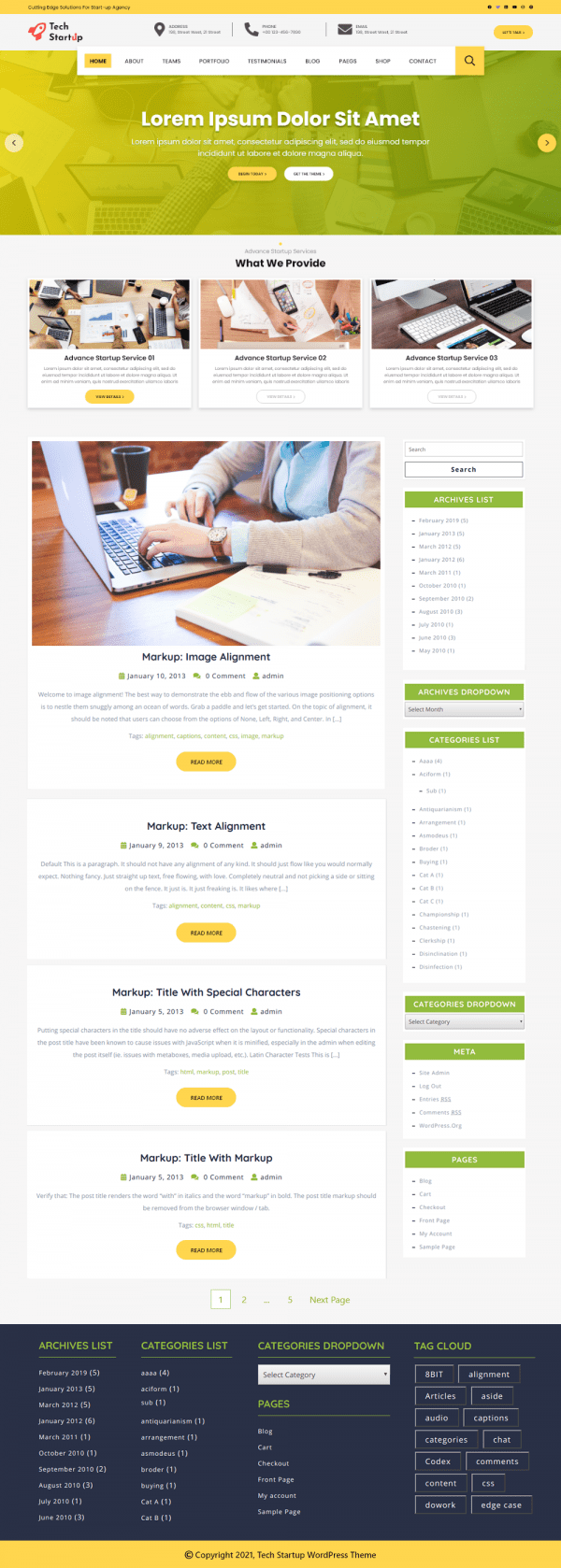 Free Tech Startup WordPress Theme